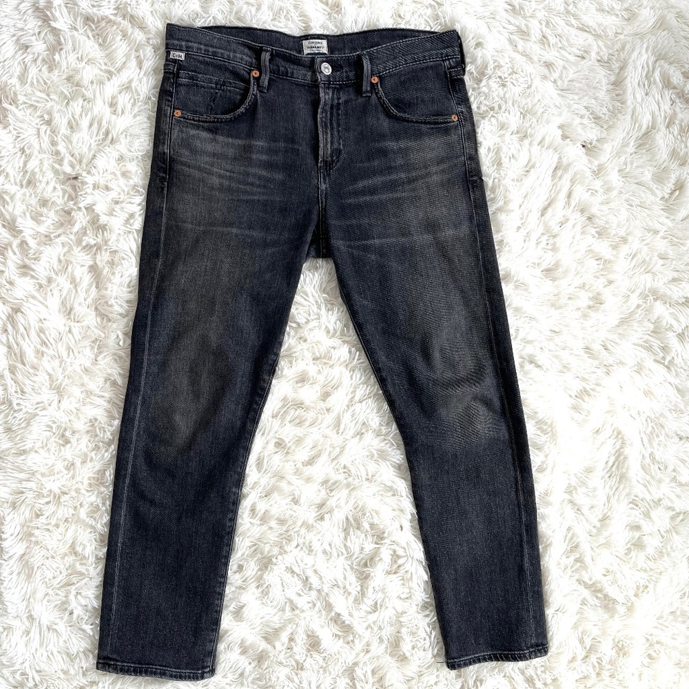 Citizens of Humanity Black Elsa Mid Rise Slim Fit Crop Jeans